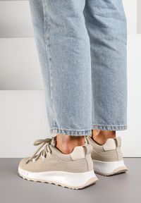 Born2be - Beżowe Sneakersy z Naturalnego Zamszu ze Skórzaną Wkładką Dolittea. Okazja: na co dzień, na spacer. Kolor: beżowy. Materiał: zamsz, skóra. Wzór: aplikacja. Sport: turystyka piesza #6