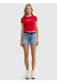Big-Star - Koszulka damska o kroju slim z linii Authentic czerwona Montha 603. Kolor: czerwony. Materiał: dzianina. Długość: krótkie. Wzór: nadruk. Styl: klasyczny