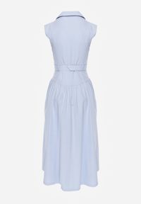Born2be - Niebieska Koszulowa Sukienka Bez Rękawów z Wiskozy i Bawełny z Paskiem Suranon. Okazja: na co dzień. Kolor: niebieski. Materiał: wiskoza, bawełna. Długość rękawa: bez rękawów. Sezon: wiosna, lato. Typ sukienki: koszulowe. Styl: casual, elegancki, klasyczny #2