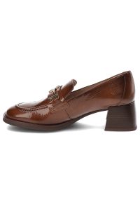 Brązowe Półbuty Hispanitas Eleganckie Obuwie Damskie. Okazja: na co dzień. Zapięcie: klamry. Kolor: brązowy. Materiał: jeans, lakier, skóra. Obcas: na obcasie. Styl: elegancki. Wysokość obcasa: średni #7