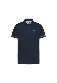Tommy Jeans Polo Flag Cuff DM0DM21306 Granatowy Slim Fit. Typ kołnierza: polo. Kolor: niebieski. Materiał: bawełna