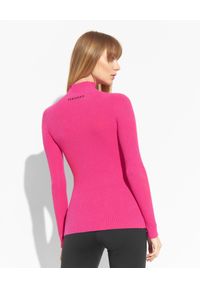 Ermanno Firenze - ERMANNO FIRENZE - Różowy prążkowany sweter z logo. Kolor: różowy, wielokolorowy, fioletowy. Materiał: prążkowany. Długość: długie #2
