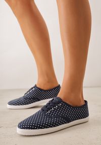 Born2be - Granatowe Tenisówki w Kropki przed Kostkę Renormia. Wysokość cholewki: przed kostkę. Kolor: niebieski. Wzór: kropki #8