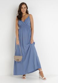 Born2be - Niebieska Sukienka Cadole. Kolor: niebieski. Materiał: bawełna. Długość rękawa: na ramiączkach. Typ sukienki: kopertowe. Styl: wakacyjny. Długość: maxi #2