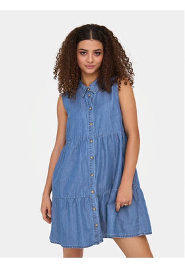 only - ONLY Sukienka jeansowa Bea 15344263 Niebieski Regular Fit. Kolor: niebieski. Materiał: bawełna