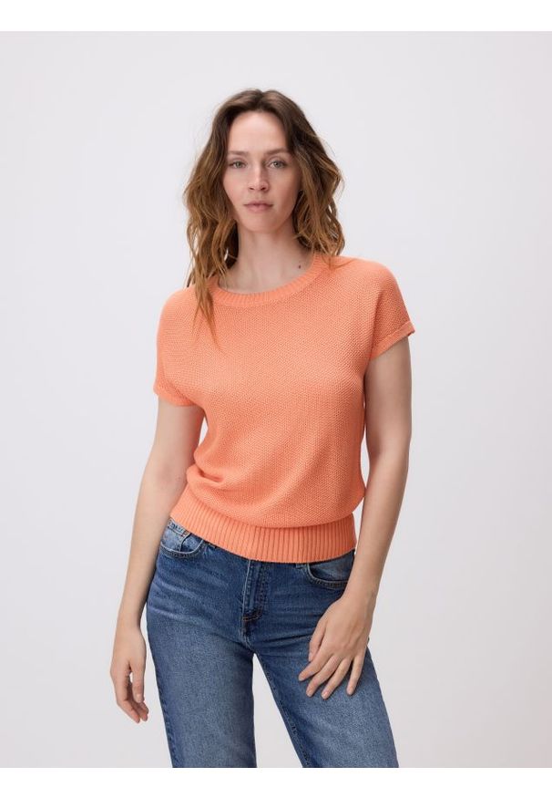 Reserved - Bluzka z wiskozą - brzoskwiniowy. Kolor: pomarańczowy. Materiał: wiskoza