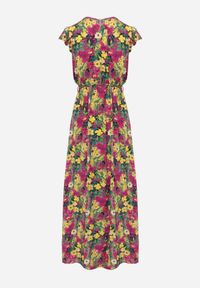 Born2be - Żółto-Różowa Sukienka Oceshi. Typ kołnierza: kokarda, kołnierz z falbankami. Kolor: żółty. Materiał: materiał. Wzór: kwiaty. Typ sukienki: kopertowe. Długość: maxi #3