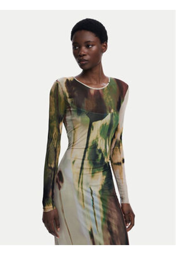 Desigual Sukienka codzienna Godiva 25WWVK41 Zielony Slim Fit. Okazja: na co dzień. Kolor: zielony. Materiał: syntetyk. Typ sukienki: proste. Styl: casual