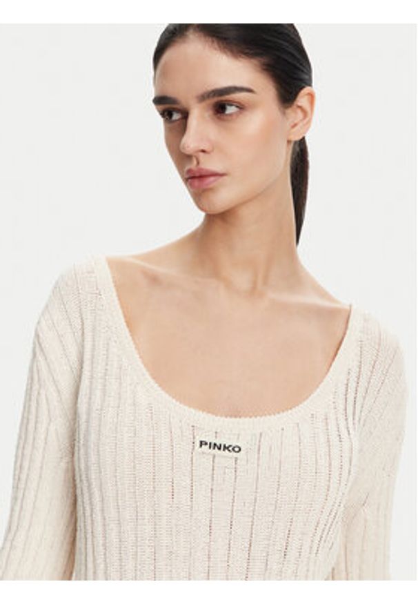Pinko - PINKO Sukienka dzianinowa 105301 A2N7 Écru Regular Fit. Materiał: bawełna