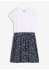 bonprix - Sukienka z dżerseju z elastycznej mieszanki bawełny organicznej. Kolor: biały. Materiał: jersey, bawełna. Długość rękawa: krótki rękaw. Wzór: kwiaty #1