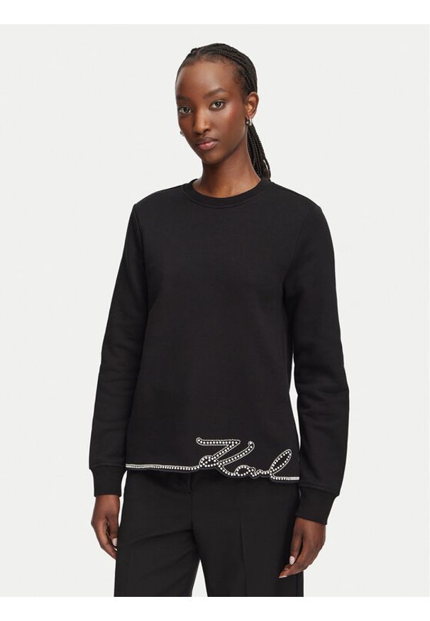 Karl Lagerfeld - KARL LAGERFELD Bluza B3W20031 Czarny Regular Fit. Typ kołnierza: dekolt w karo. Kolor: czarny. Materiał: bawełna
