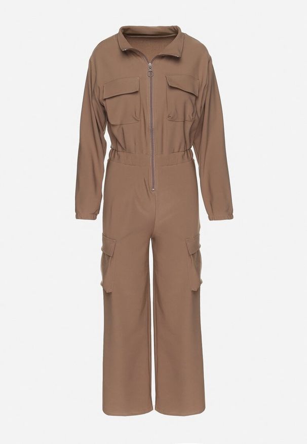 Born2be - Brązowy Kombinezon Utility z Szerokimi Nogawkami o Taliowanym Kroju Liarose. Okazja: na co dzień. Kolor: brązowy. Materiał: tkanina. Styl: casual