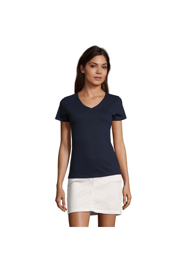 SOL'S - Koszulka Damska Imperial Z Dekoltem V. Kolor: niebieski. Sport: turystyka piesza