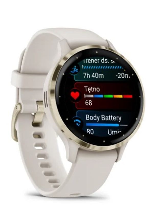 GARMIN - Garmin Venu 3s jasnozłota ramka z paskiem w kolorze ivory. Kolor: złoty. Styl: sportowy, casual