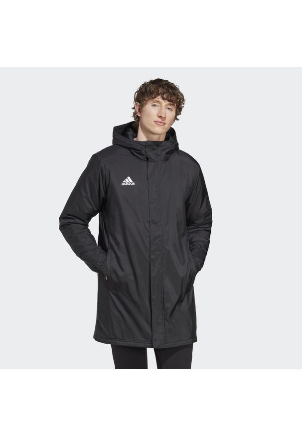 Adidas - Entrada 22 Stadium Jacket. Kolor: czarny. Materiał: poliester, materiał. Długość: długie