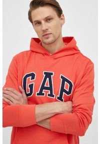 GAP bluza bawełniana męska kolor czerwony z kapturem z aplikacją. Typ kołnierza: kaptur. Kolor: czerwony. Materiał: bawełna. Wzór: aplikacja #1