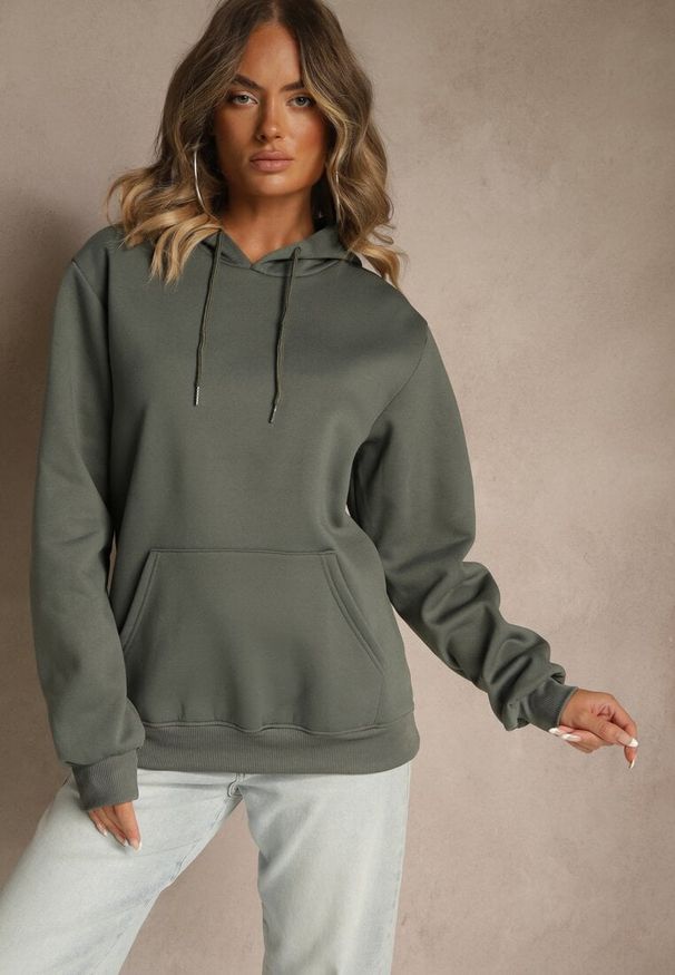 Renee - Zielona Bluza z Kapturem Ozdobiona Ściągaczami Invila. Okazja: na co dzień. Typ kołnierza: kaptur. Kolor: zielony. Wzór: aplikacja. Styl: casual, elegancki