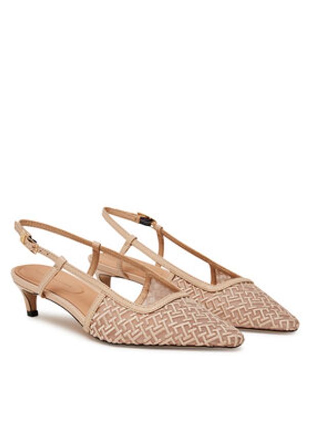 TOMMY HILFIGER - Tommy Hilfiger Czółenka Mono Squared Toe Kitten Slingb FW0FW08746 Beżowy. Kolor: beżowy. Materiał: materiał