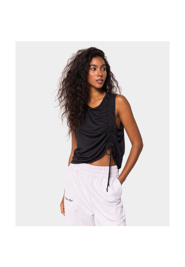 Prążkowany top z marszczeniem dla kobiet na siłownię Carpatree. Kolor: czarny. Materiał: prążkowany. Sport: fitness