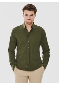 Pako Lorente - PAKO LORENTE – Zielona bawełniana koszula męska. Kolor: beżowy, zielony. Materiał: bawełna. Długość rękawa: długi rękaw. Długość: długie. Wzór: gładki #1