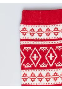 Big-Star - Skarpety damskie długie ze wzorem skandynawskim czerwone Nordisa 603. Kolor: czerwony. Materiał: jeans, dresówka, żakard, bawełna. Wzór: ze splotem