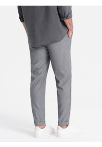 Ombre Clothing - Spodnie męskie chino z gumką w pasie SLIM FIT - szare V2 OM-PACP-0157 - XXL. Okazja: na co dzień. Kolor: szary. Materiał: poliester, elastan, wiskoza. Styl: casual #5