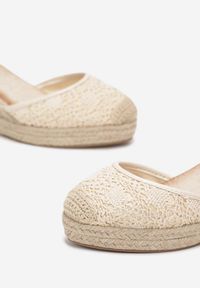 Renee - Beżowe Koronkowe Sandały na Koturnie z Plecionki Welina. Kolor: beżowy. Materiał: koronka. Obcas: na koturnie #2