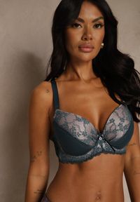 Renee - Ciemnozielony Biustonosz z Koronką i Cyrkoniami Himelodia. Kolor: zielony. Materiał: koronka. Wzór: koronka #4