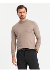 Ombre Clothing - Męski dzianinowy półgolf z wiskozą – ciemnobeżowy melanż V3. Kolor: beżowy. Materiał: wiskoza, dzianina. Wzór: melanż. Styl: klasyczny #6