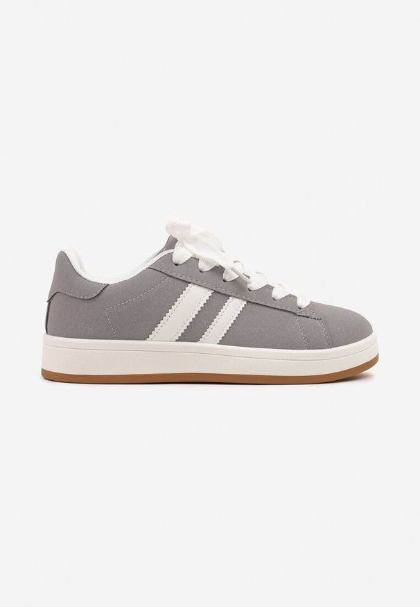 Renee - Szare Sneakersy Ozdobione Motywem Pasków Flortewi. Okazja: na co dzień. Zapięcie: pasek. Kolor: szary. Materiał: jeans. Wzór: aplikacja. Sezon: lato, wiosna. Obcas: na płaskiej podeszwie