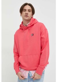 Tommy Jeans bluza bawełniana męska kolor różowy z kapturem z aplikacją. Typ kołnierza: kaptur. Kolor: różowy. Materiał: bawełna. Wzór: aplikacja