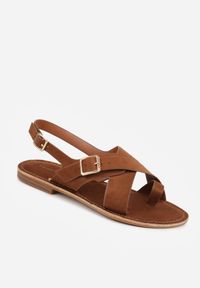 Renee - Brązowe Sandały Japonki VICES z Ozdobnym Paskiem i Klamrą Vendan. Okazja: na co dzień. Zapięcie: klamry. Kolor: brązowy. Materiał: jeans. Sezon: lato. Styl: casual, elegancki #6