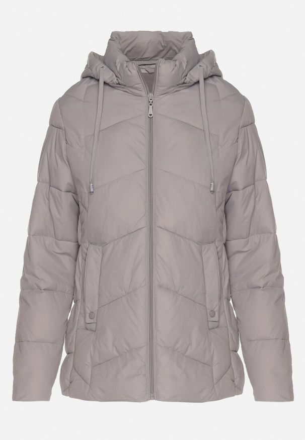 Born2be - Jasnoszara Kurtka z Pikowanymi Przeszyciami i Odpinanym Kapturem Felanwen. Okazja: na co dzień. Kolor: szary. Materiał: jeans. Styl: casual, elegancki, sportowy