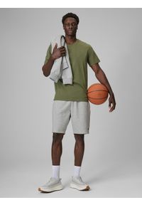 4f - 4F T-shirt regular gładki męski - oliwkowy XXL. Okazja: na co dzień. Kolor: brązowy, oliwkowy, wielokolorowy. Materiał: materiał. Wzór: gładki. Styl: casual, klasyczny #2