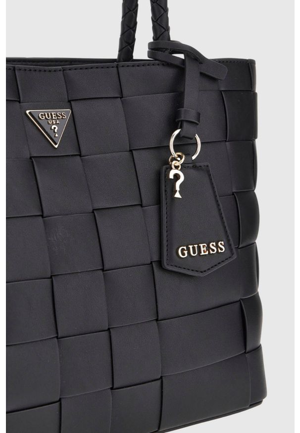 Guess - GUESS Czarna shopperka damska Maylee. Kolor: czarny. Materiał: skórzane