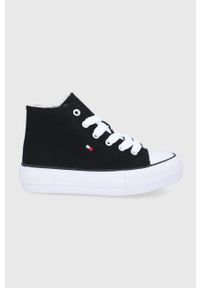TOMMY HILFIGER - Tommy Hilfiger Trampki dziecięce kolor czarny. Nosek buta: okrągły. Kolor: czarny. Materiał: materiał, włókno, guma. Szerokość cholewki: normalna