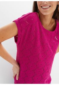 bonprix - Shirt z ażurowym haftem. Kolor: różowy. Wzór: ażurowy, haft #3