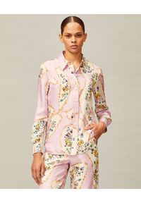 Tory Burch - TORY BURCH - Wzorzysta koszula z jedwabiu. Kolor: różowy, wielokolorowy, fioletowy. Materiał: jedwab. Długość rękawa: długi rękaw. Długość: długie. Wzór: aplikacja, kolorowy, nadruk. Styl: klasyczny, elegancki #1