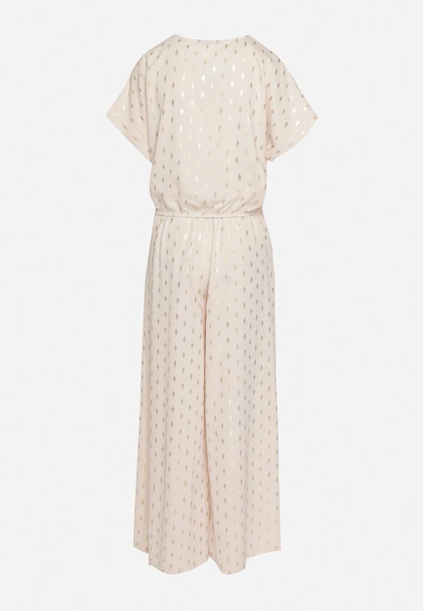 Born2be - Beżowy Komplet Bluzka z Krótkim Rękawem i Spodnie z Gumką w Pasie Missalara. Kolor: beżowy. Materiał: jeans