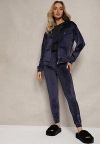 Renee - Granatowy Komplet Dresowy 2-Częściowy Bluza z Kapturem i Cekinami i Spodnie na Gumce Colan. Kolor: niebieski. Materiał: dresówka #3