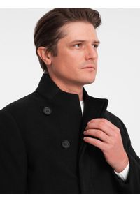 Ombre Clothing - Płaszcz męski z asymetrycznym zapięciem - czarny V2 OM-COWC-0102 - XXL. Kolor: czarny. Materiał: poliester #4