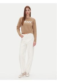 DKNY Sweter DJ4R0424 Beżowy Regular Fit. Kolor: beżowy. Materiał: bawełna #5