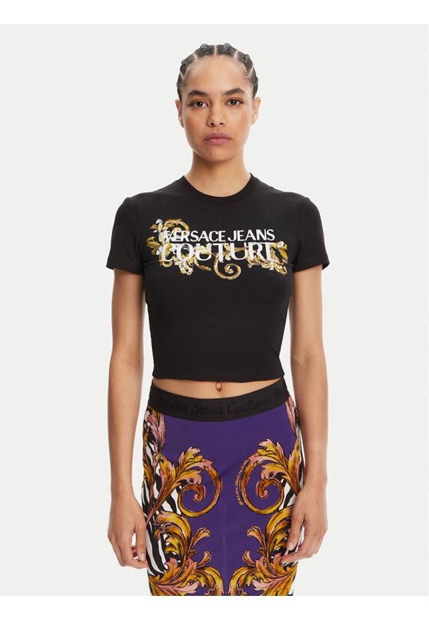 Versace Jeans Couture T-Shirt 78HAHC05 Czarny Slim Fit. Kolor: czarny. Materiał: bawełna
