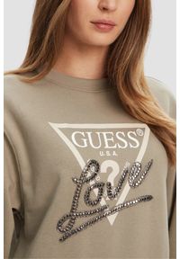 Guess - GUESS Zielona damska bluza Studded Love. Kolor: zielony