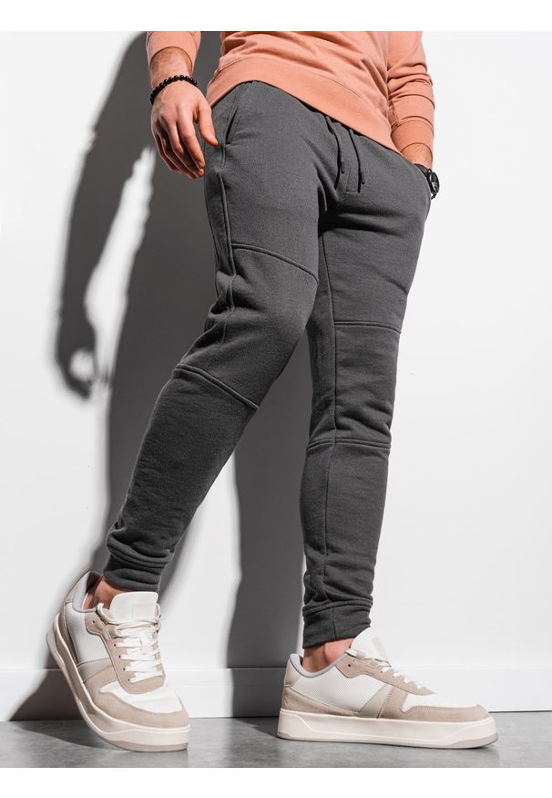 Ombre Clothing - Spodnie męskie dresowe joggery P987 - grafitowe - XL. Kolor: szary. Materiał: dresówka
