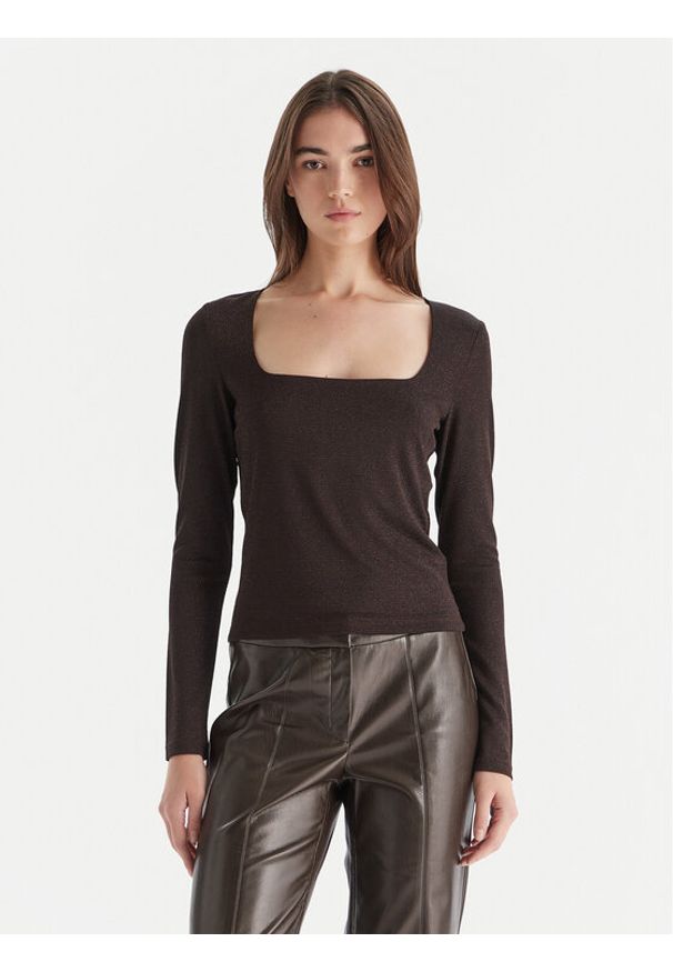 Vero Moda Bluzka Kanva 10336088 Brązowy Regular Fit. Kolor: brązowy. Materiał: syntetyk