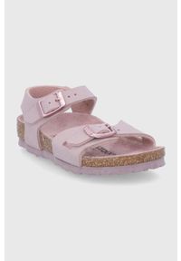 Birkenstock sandały dziecięce Rio kolor fioletowy. Zapięcie: klamry. Kolor: fioletowy. Materiał: materiał, skóra, guma. Wzór: gładki #5