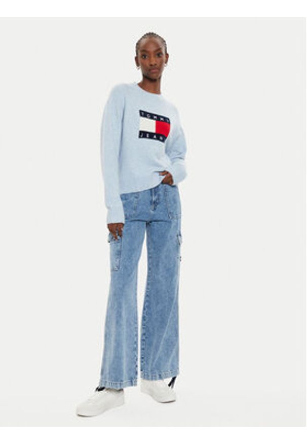 Tommy Jeans Sweter Flag DW0DW18681 Błękitny Relaxed Fit. Kolor: niebieski. Materiał: syntetyk