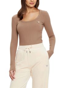 Guess - GUESS Brązowy damski longsleeve Colette. Kolor: brązowy. Długość rękawa: długi rękaw #5