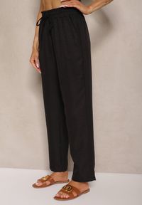 Renee - Czarne Spodnie High Waist ze Ściągaczem w Talii i Prostą Nogawką Savonne. Okazja: na co dzień. Stan: podwyższony. Kolor: czarny. Styl: casual, elegancki